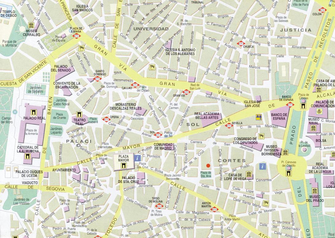 Die Innenstadt von Madrid zur Karte Madrid downtown map ...