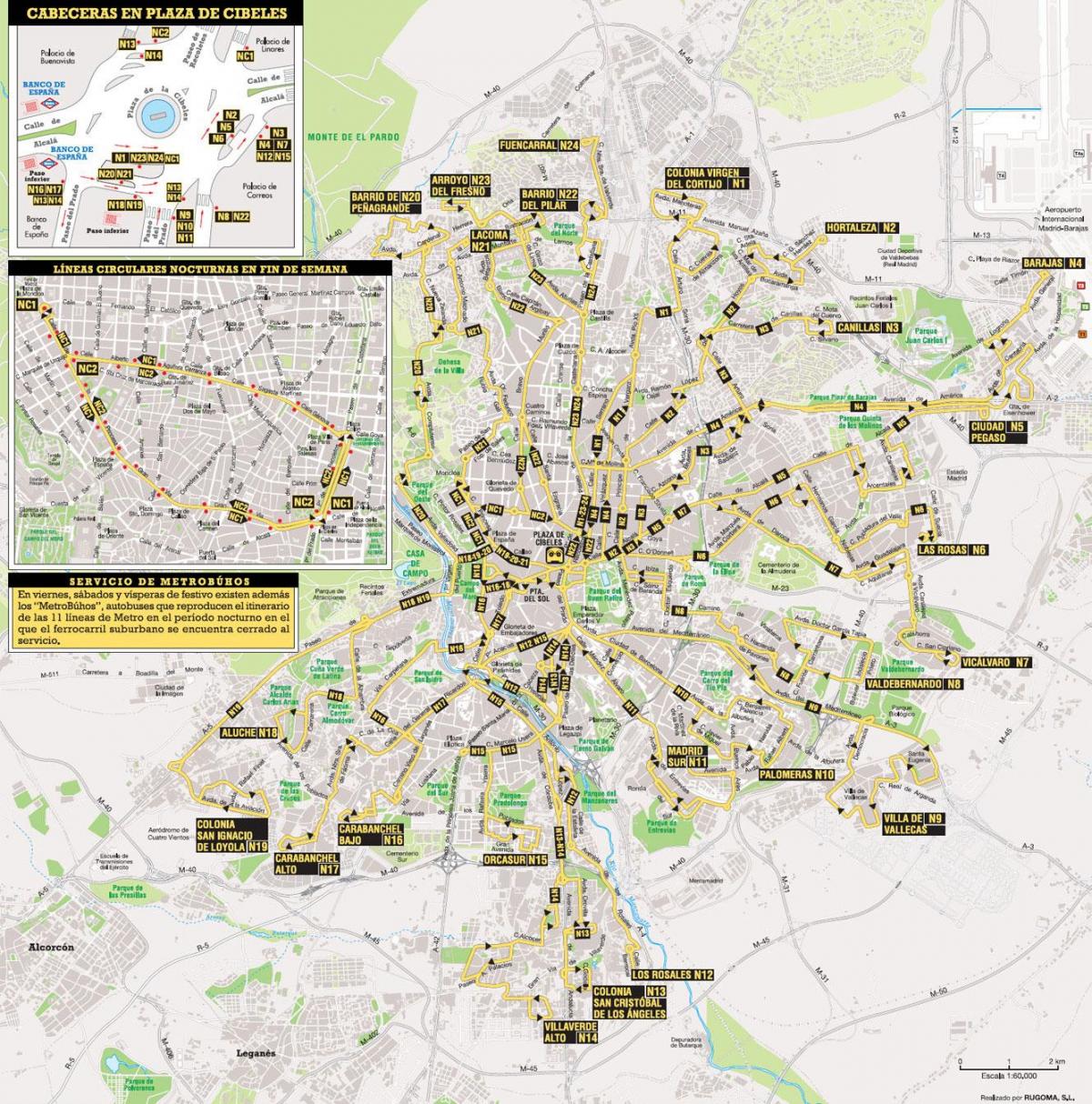 Buslinien, Madrid Karte