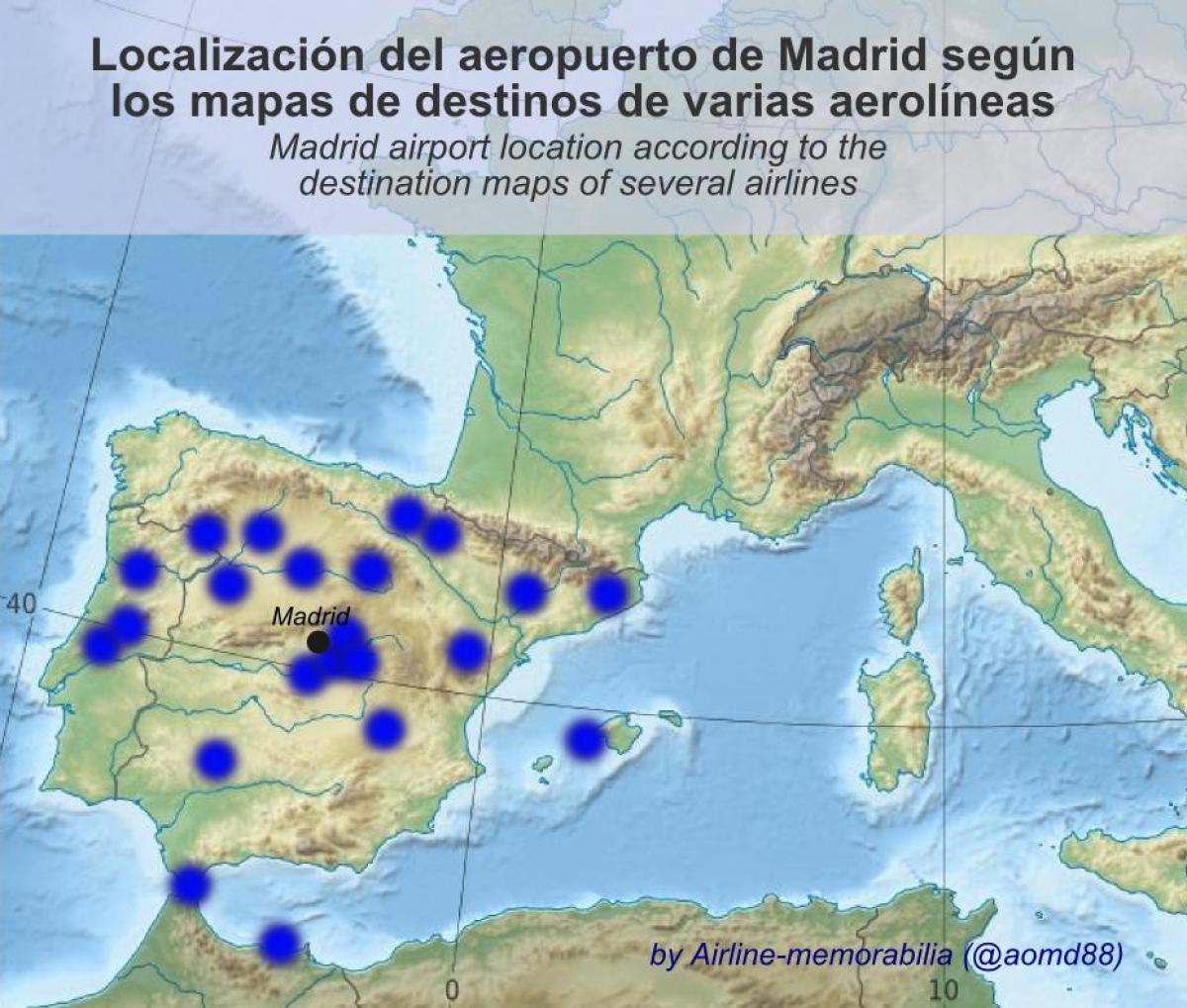Karte von Madrid airport Destinationen
