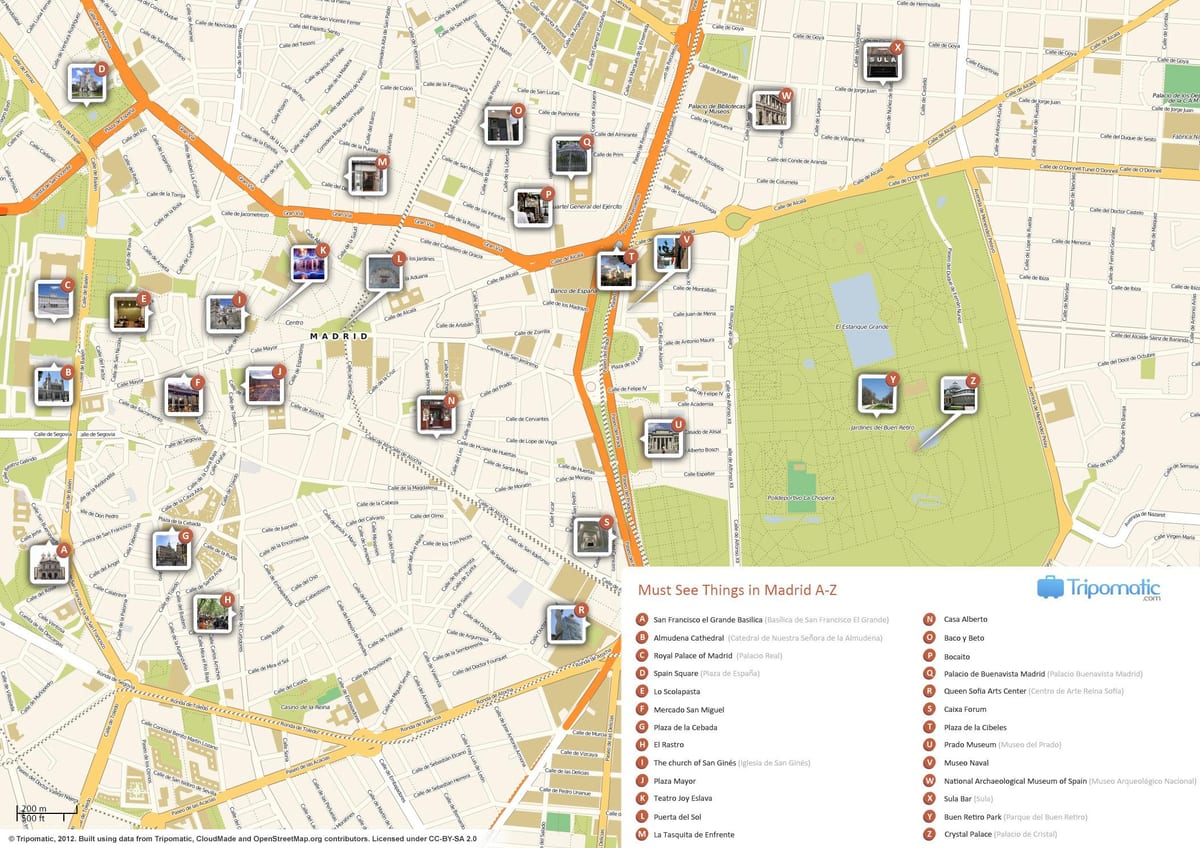 Karte Madrid Attraktionen