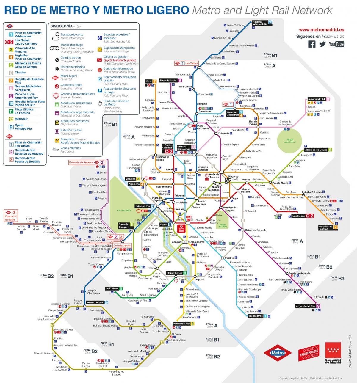 Karte von Madrid mit den öffentlichen Verkehrsmitteln