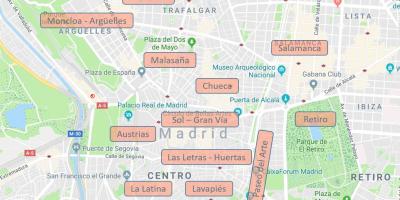 Karte von Madrid, Spanien Nachbarschaften
